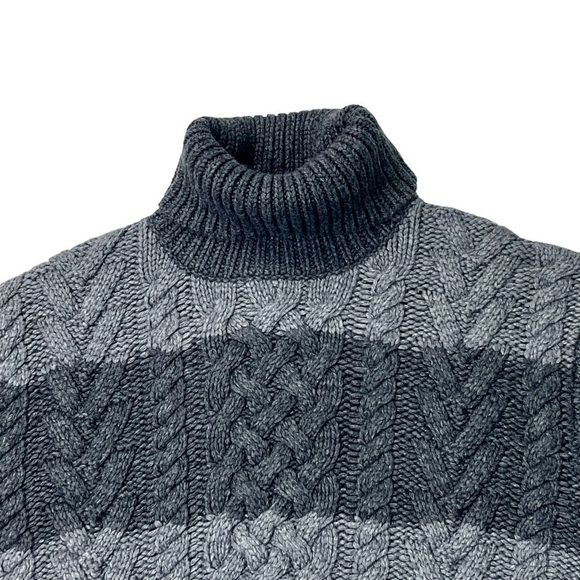 MICHAEL KORS LAMBSWOOL CONTRAST CABLEKNIT STRIPED CHUNKY KNIT TURTLENECK SWEATER - Picture 8 of 14